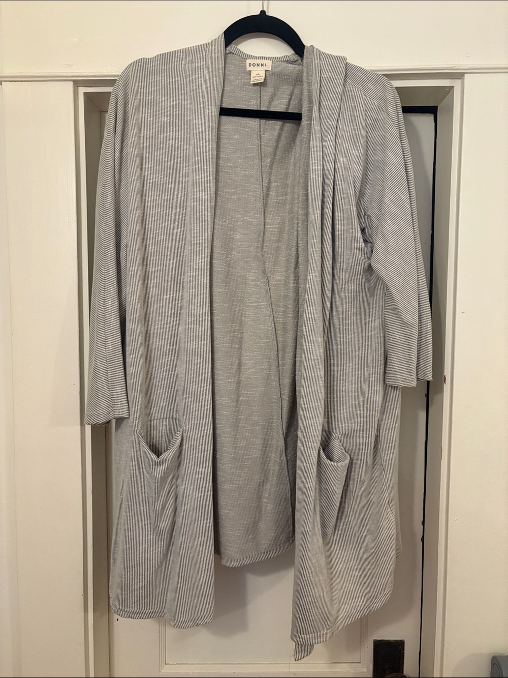 DONNI. Light Gray Ribbed Open Cardigan